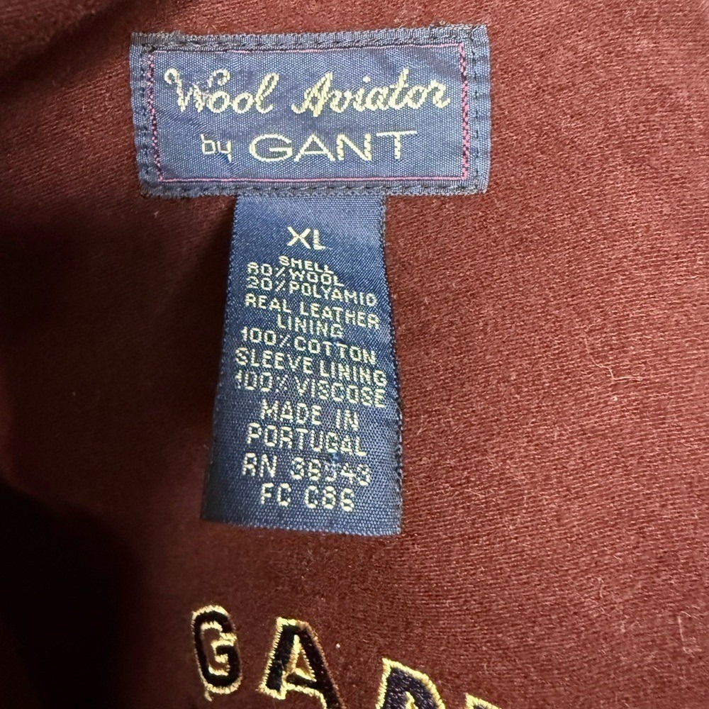 Gant Black Gray Wool Bomber Jacket Coat Leather Collar XL Preppy Classic - Picture 8 of 11